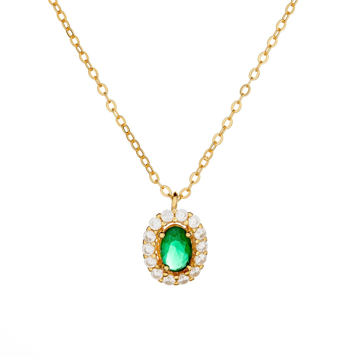 Sterling Silver Rhodium Plated Oval CZ Necklace