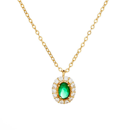 Sterling Silver Rhodium Plated Oval CZ Necklace