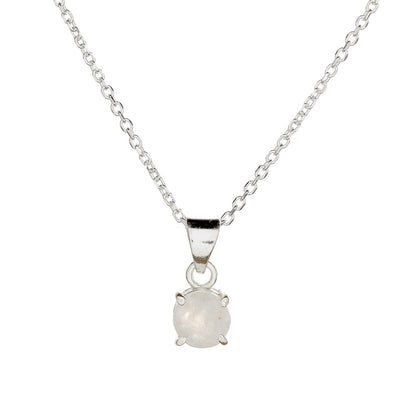 Sidabrinis pakabukas su apvaliu mėnulio akmeniu ir grandinėle