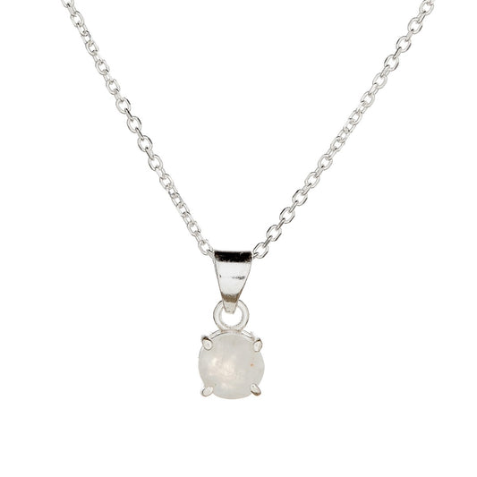 Sidabrinis pakabukas su apvaliu mėnulio akmeniu ir grandinėle