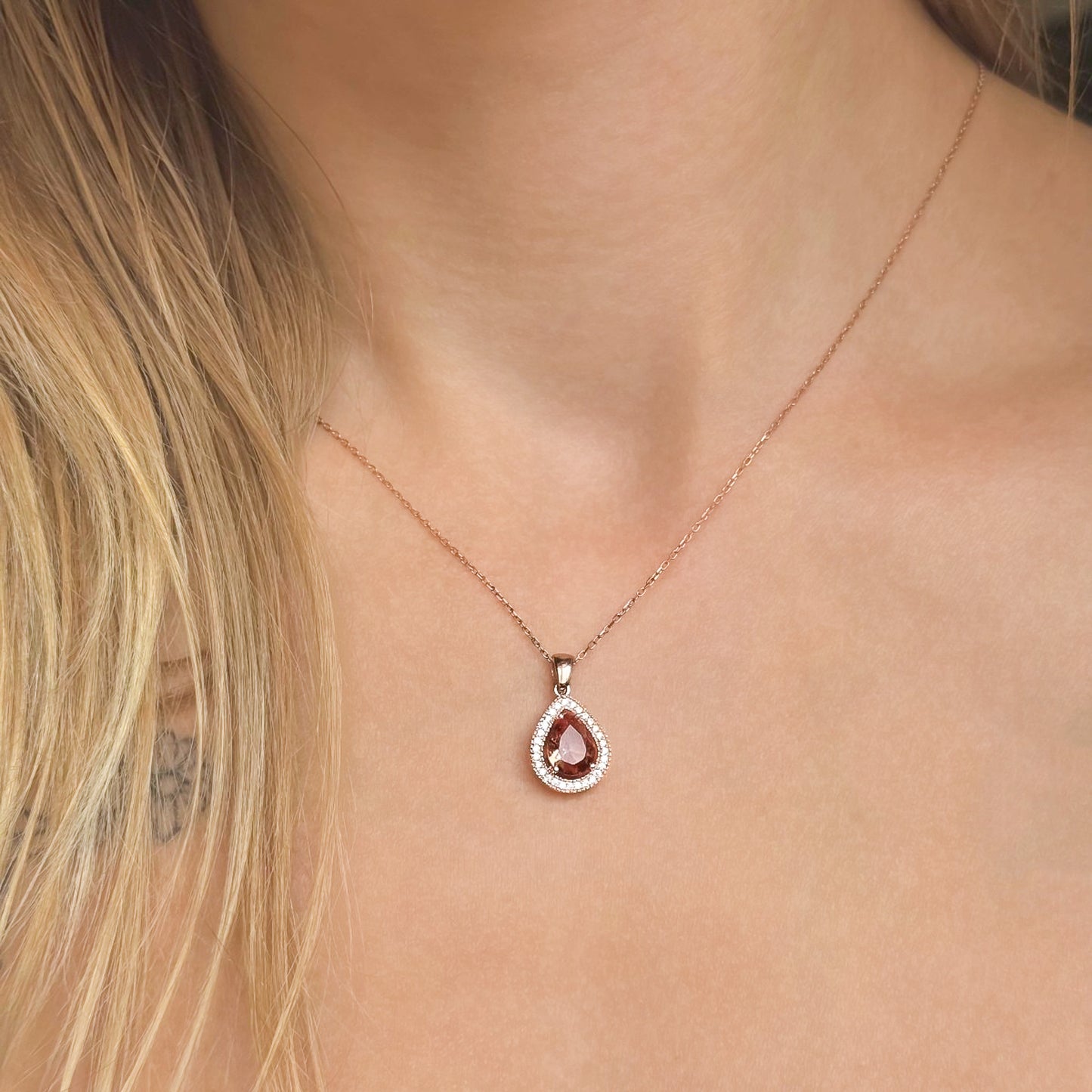 Sterling Silver Rose Gold Plated Teardrop Zultanite Necklace