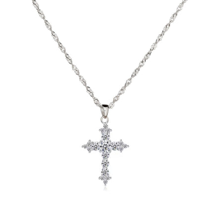Sidabrinis rodžiuotas kryželis su cirkoniais ir grandinėle
