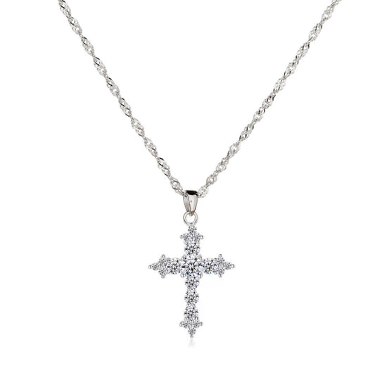 Sidabrinis rodžiuotas kryželis su cirkoniais ir grandinėle