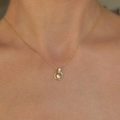 Sidabrinis auksuotas pakabukas su cirkoniu ir grandinėle