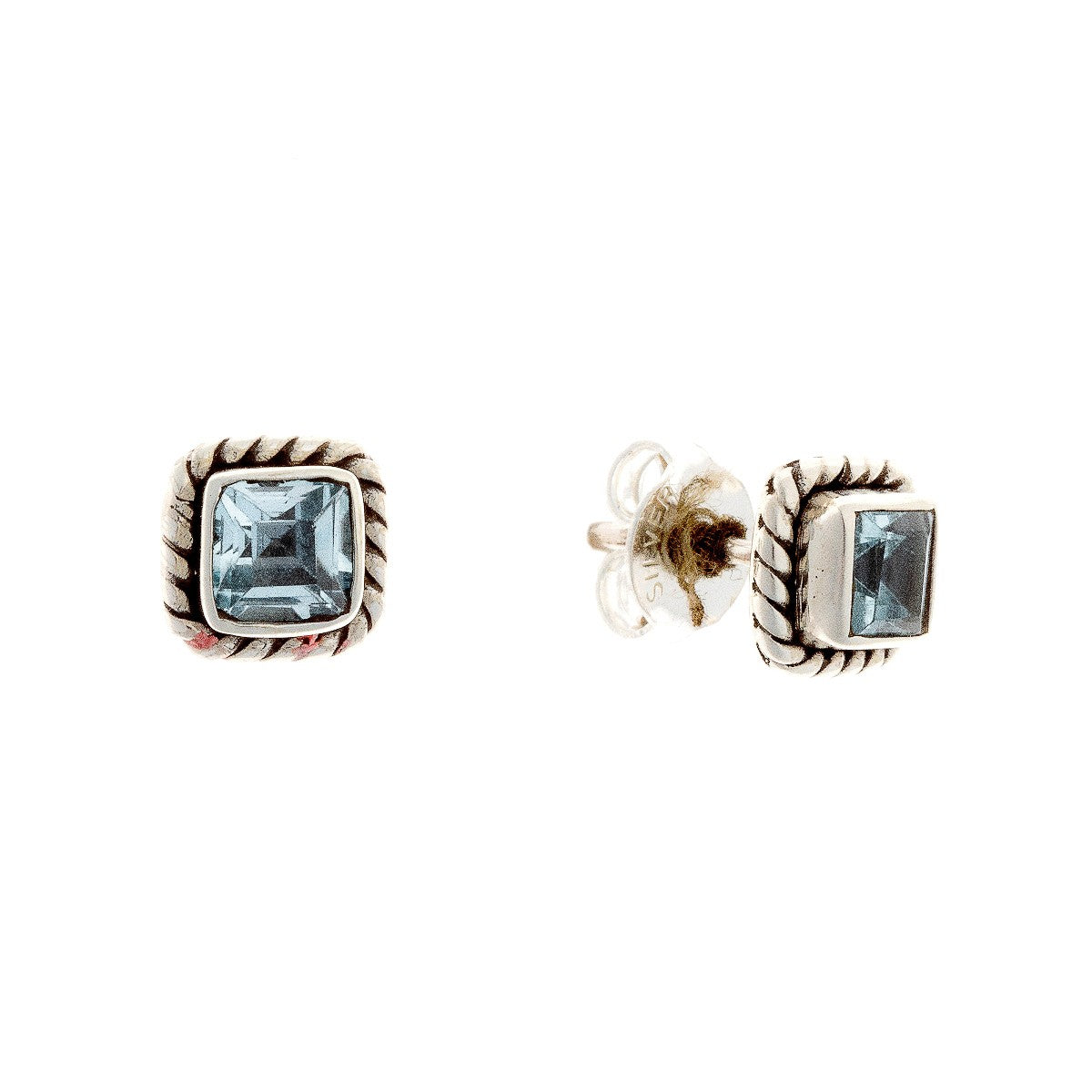 Sterling Silver Square Topaz Studs