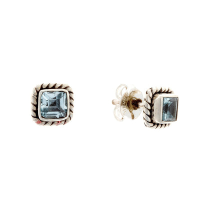 Sterling Silver Square Topaz Studs