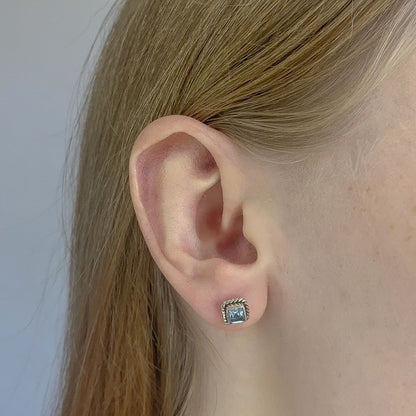 Sterling Silver Square Topaz Studs