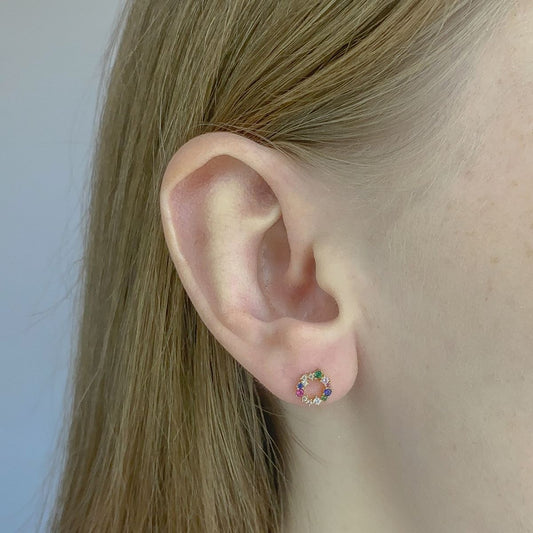 Sidabriniai auksuoti vinukai su spalvotais cirkoniais