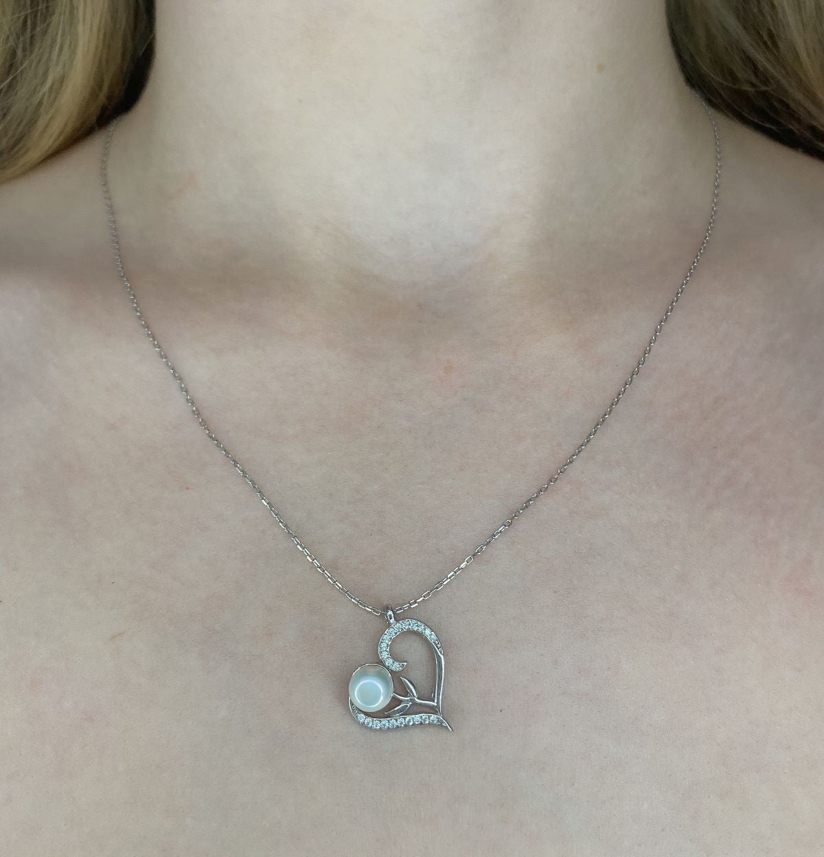 Sterling Silver Rose Gold Plated Pearl Heart Necklace