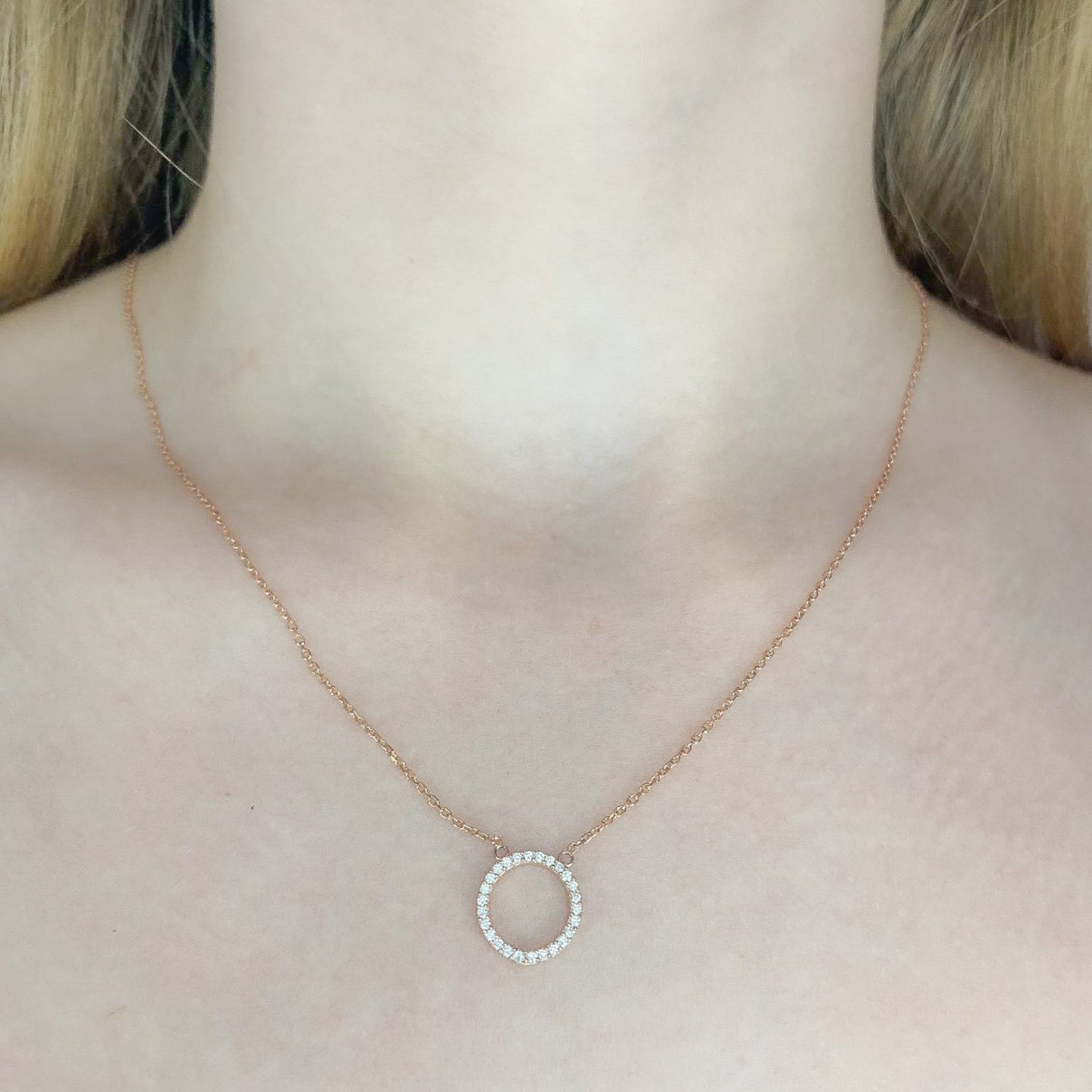 Sterling Silver Rhodium Plated CZ Circle Necklace