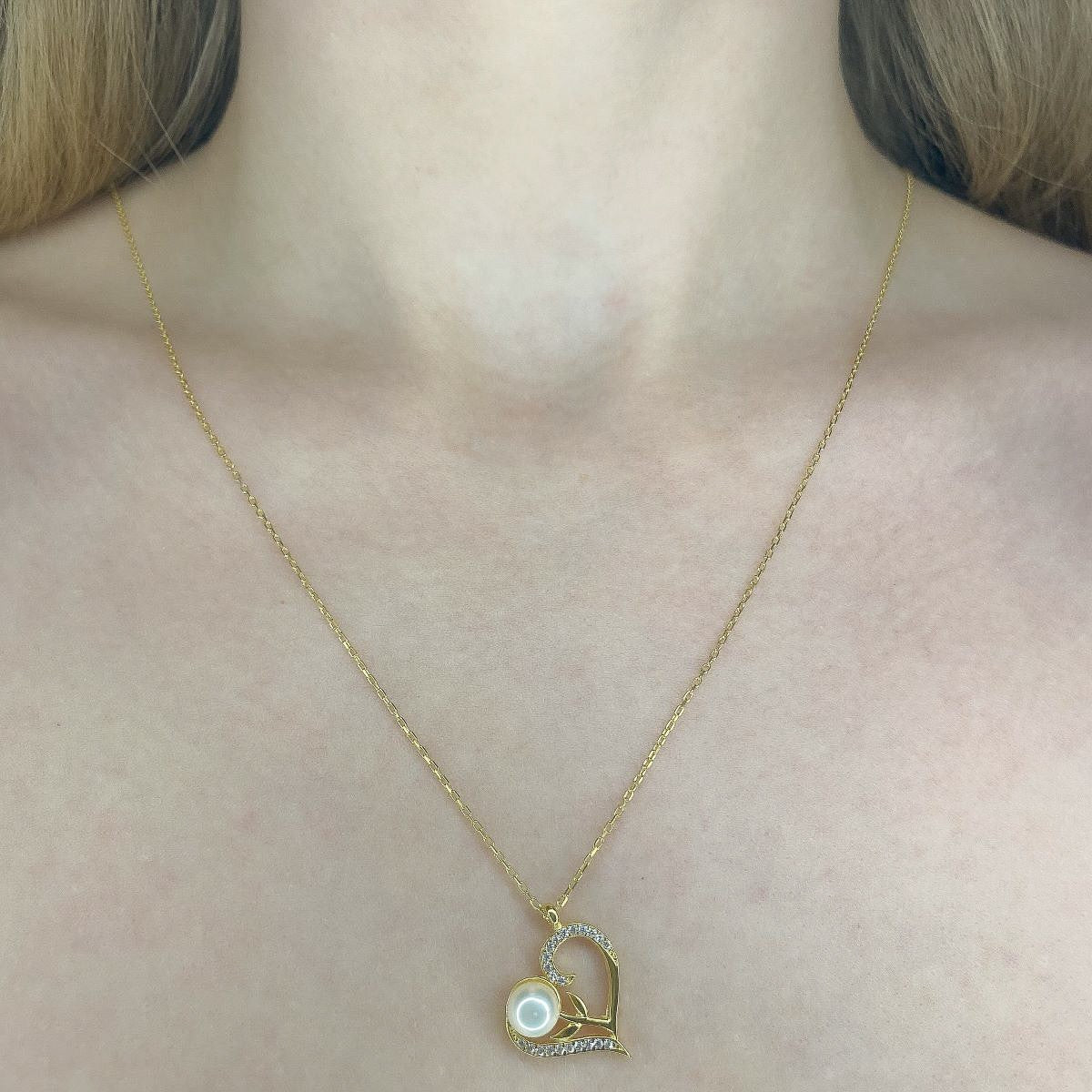 Sterling Silver Rose Gold Plated Pearl Heart Necklace