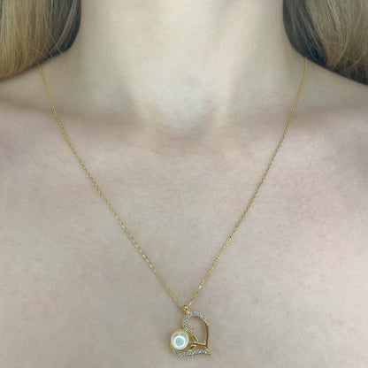 Sterling Silver Rose Gold Plated Pearl Heart Necklace