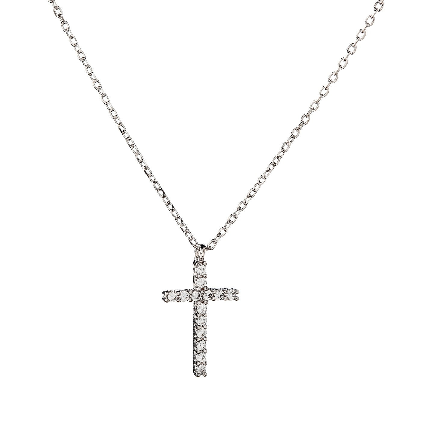 Sidabrinis rodžiuotas kryželis su cirkoniais ir grandinėle