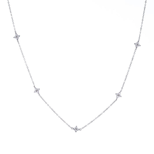 Sterling Silver Rhodium Plated CZ Flower Necklace
