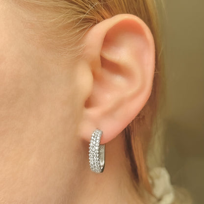 Sidabriniai auskarai su 3 eilėmis cirkonių angl. užsegimu