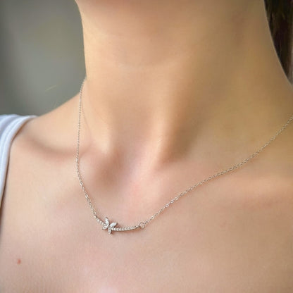 Sidabridrugelis su cirkoniu ir grandinėlenis rodžiuotas drugelis su cirkoniu ir grandinėle