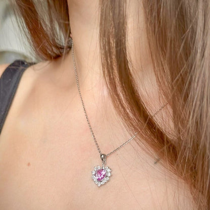 Sidabrinė rodžiuota širdelė su rožiniu cirkoniu ir grandinėle