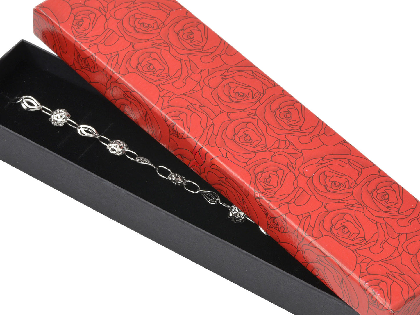 Įvairių spalvų pailgos dėžutės grandinėlėms ar apyrankėms