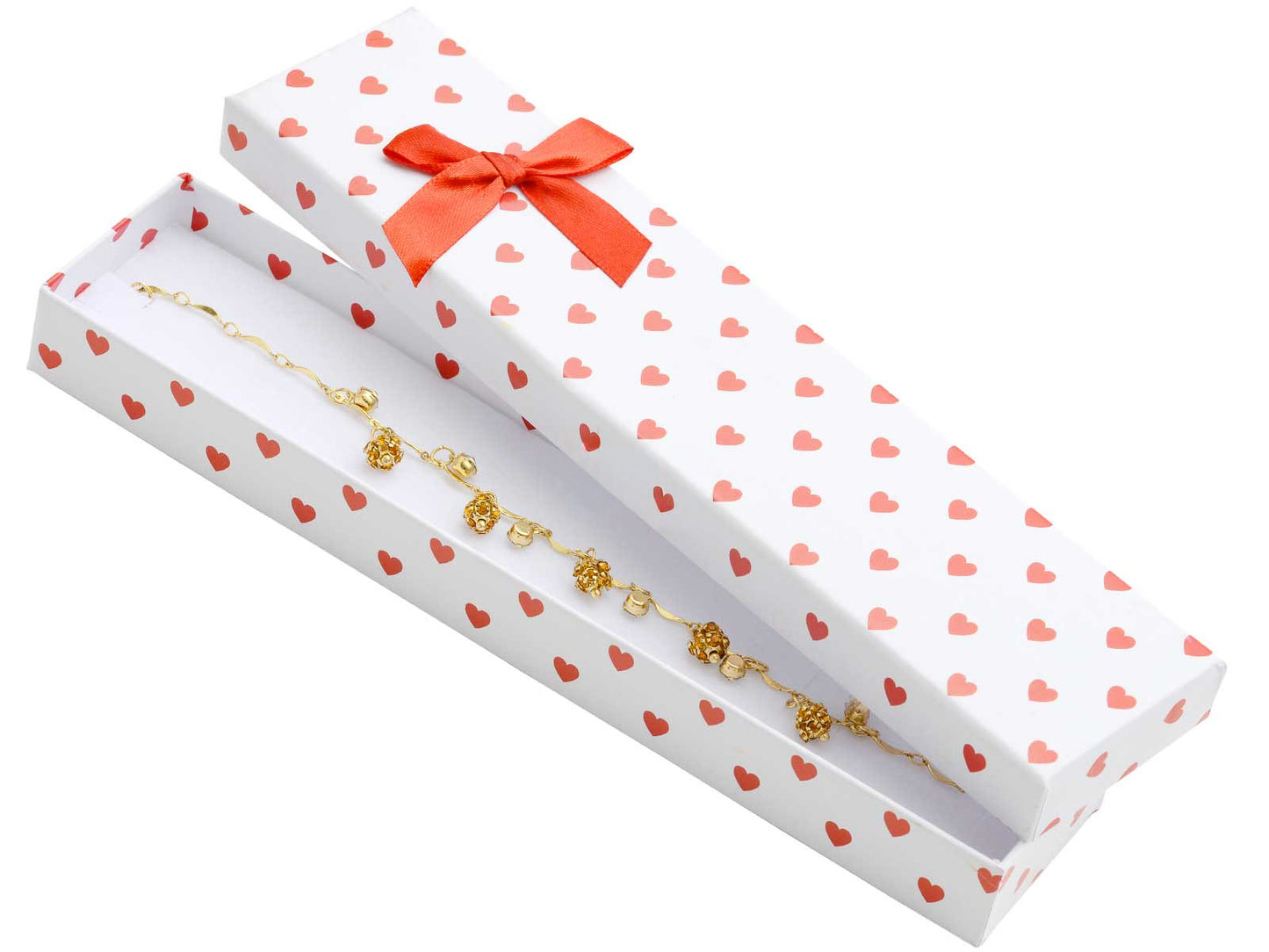 Įvairių spalvų pailgos dėžutės grandinėlėms ar apyrankėms