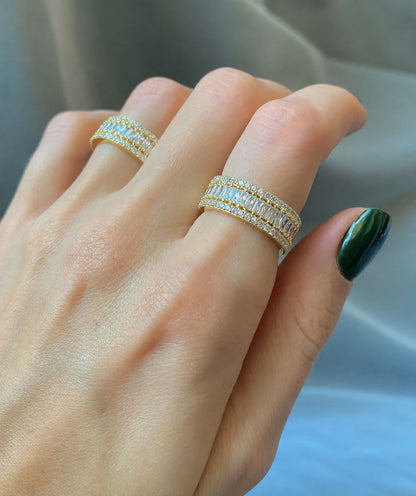 Silver Gold Plated CZ Band Ring