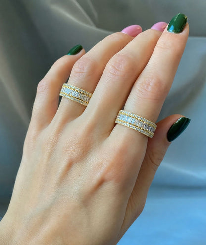 Silver Gold Plated CZ Band Ring