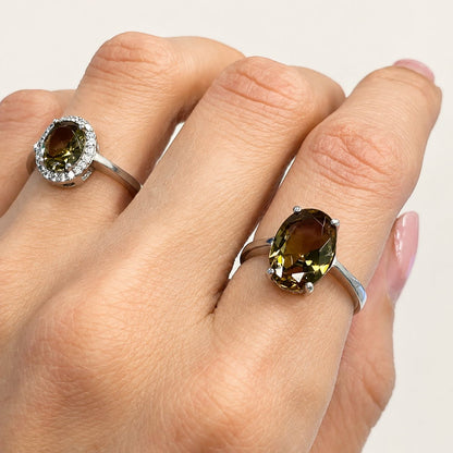 Silver Rhodium Plated Oval Zultanite Ring