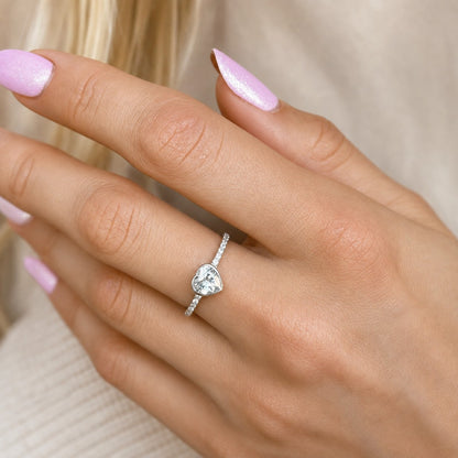 Sterling Silver Rhodium Plated CZ Heart Ring