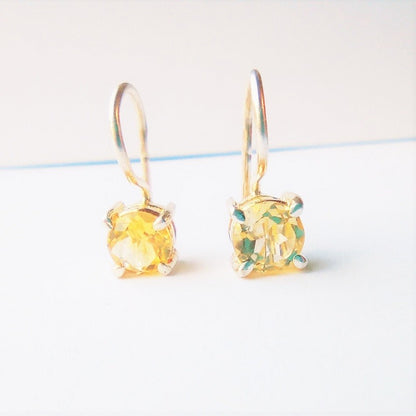 citrinas ¦ sidabriniai auskarai su apvaliu citrino akmeniu