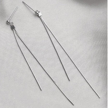 Sidabriniai rodžiuoti kabantys auskarai su grandinėle