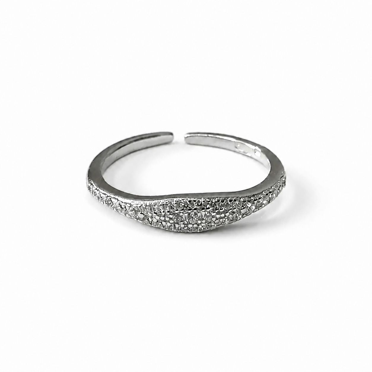 Sterling Silver Rhodium Plated Adjustable CZ Ring