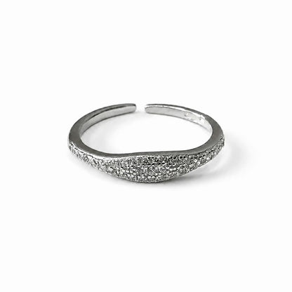 Sterling Silver Rhodium Plated Adjustable CZ Ring