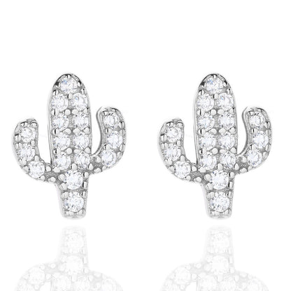 Sidabriniai rodžiuoti auskarai kaktusai su cirkoniais