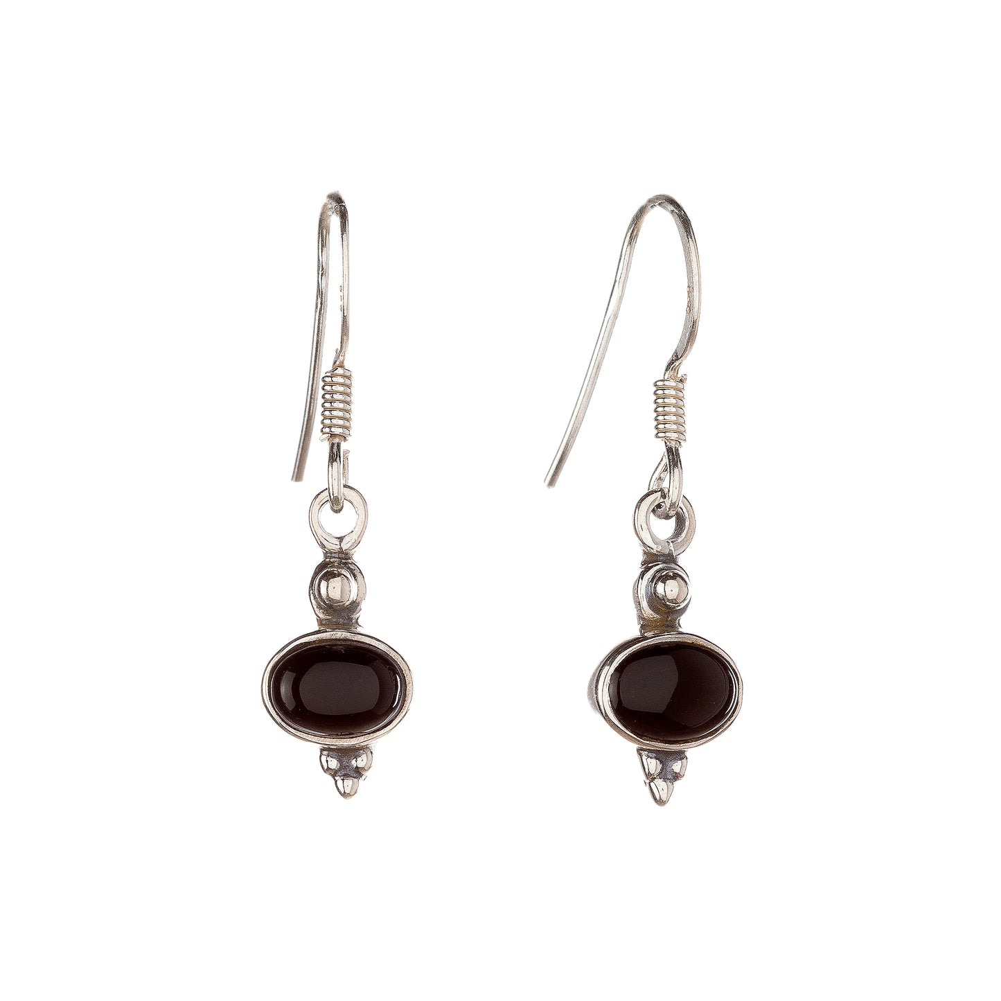 Sterling Silver Oval Black Onyx Drop Earrings