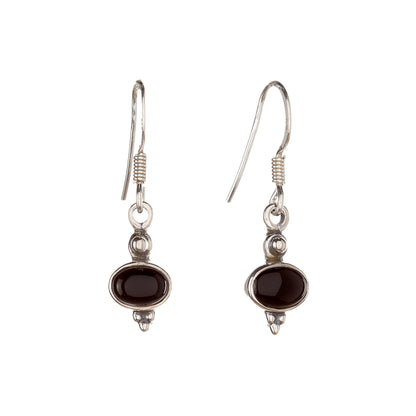 Sterling Silver Oval Black Onyx Drop Earrings
