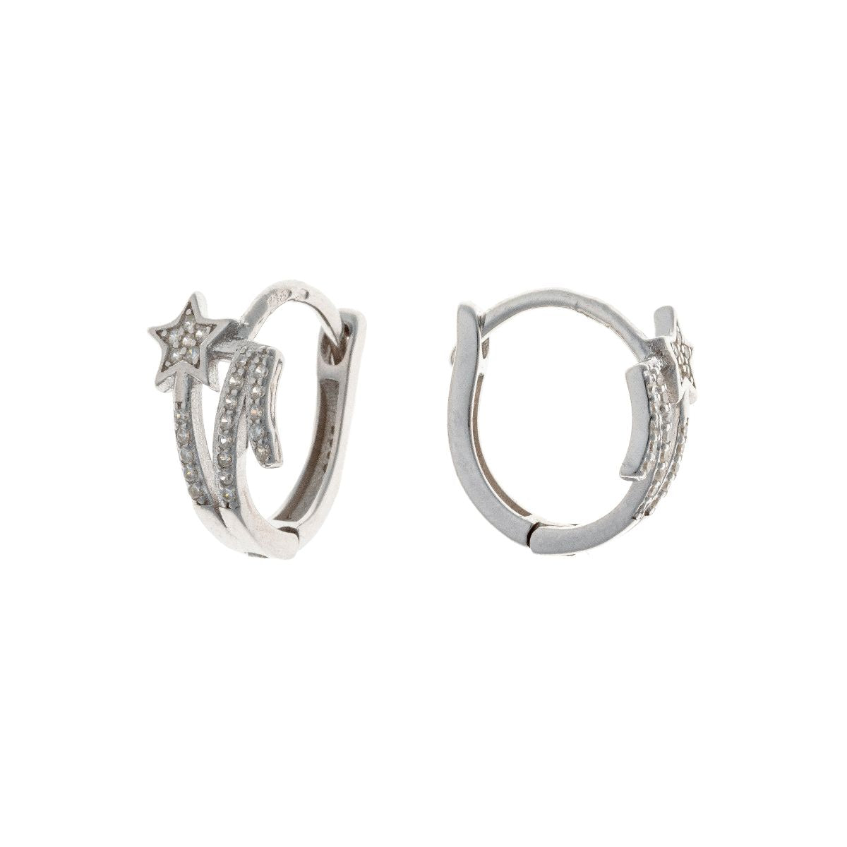 Sterling Silver Rhodium Plated CZ Star Hoops