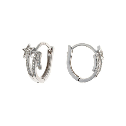Sterling Silver Rhodium Plated CZ Star Hoops