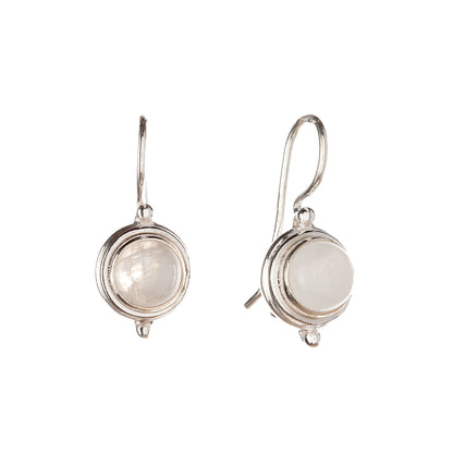 Sterling Silver Round Moonstone Drop Earrings