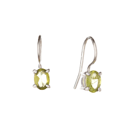 Sterling Silver Oval Peridot Drop Earrings