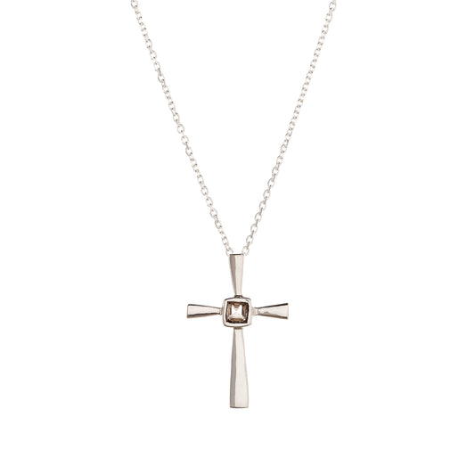 Sidabrinis kryželis su dūminiu kvarcu ir grandinėle