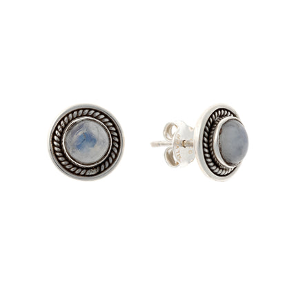 Sterling Silver Round Moonstone Studs