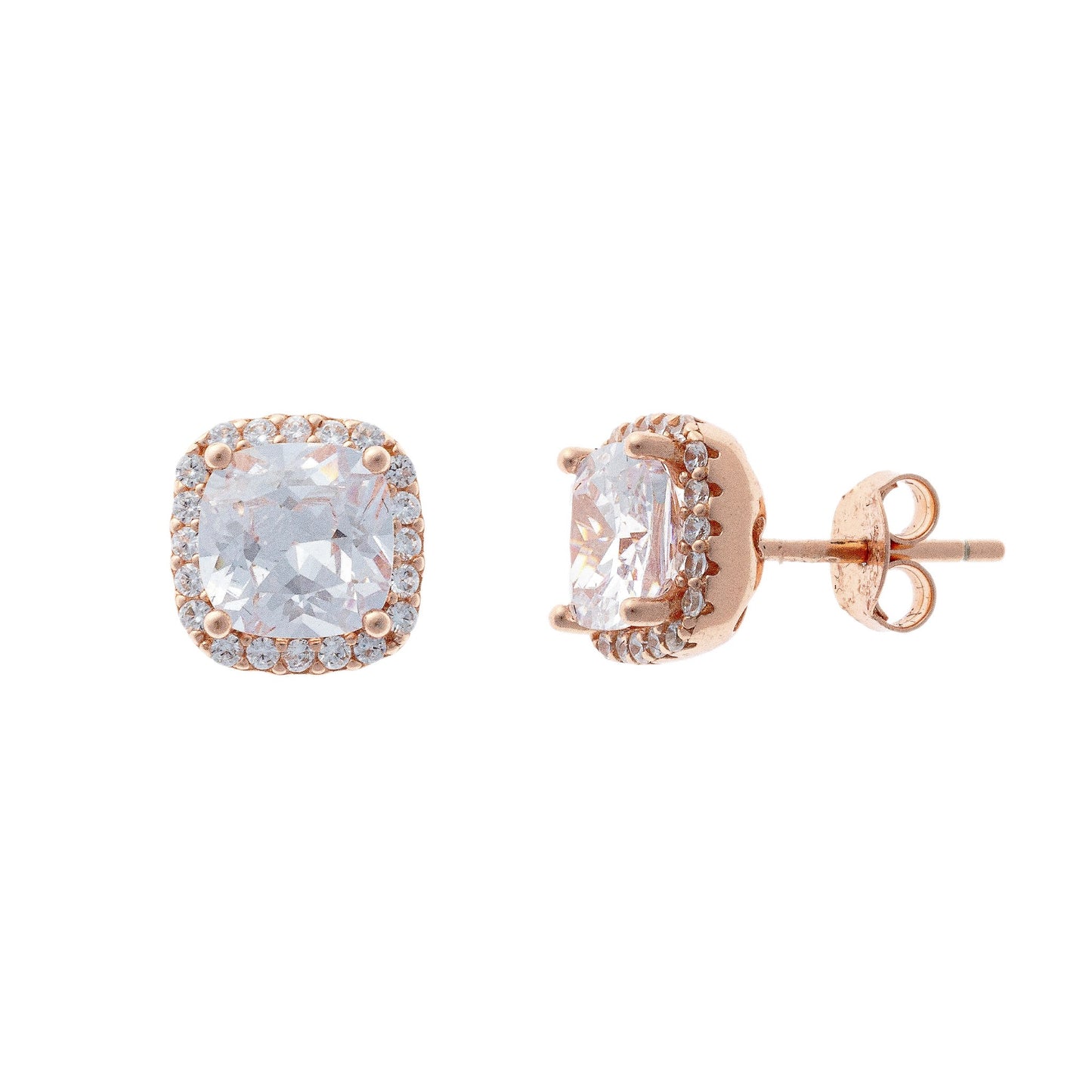 Sterling Silver Rose Gold Plated CZ Cluster Studs