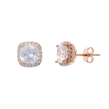 Sterling Silver Rose Gold Plated CZ Cluster Studs