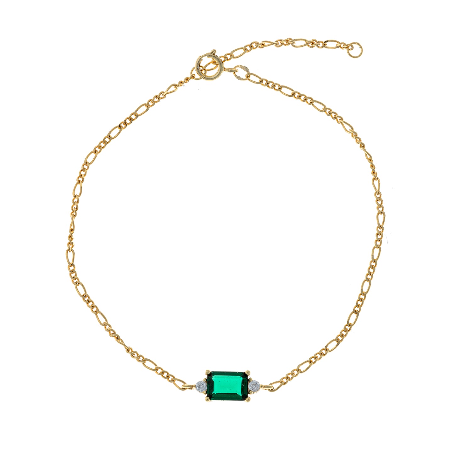 Sidabrinė auksuota apyrankė su žaliu stačiakampiu cirkoniu