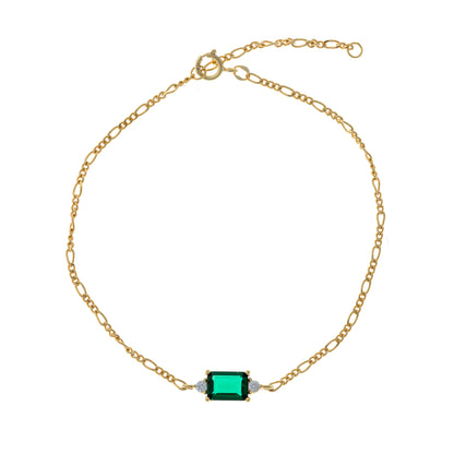 Sidabrinė auksuota apyrankė su žaliu stačiakampiu cirkoniu