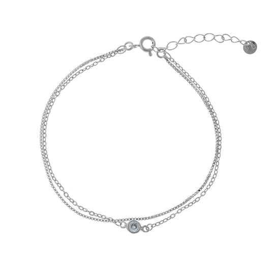 Sidabrinė rodžiuota dviejų gijų apyrankė su cirkoniu