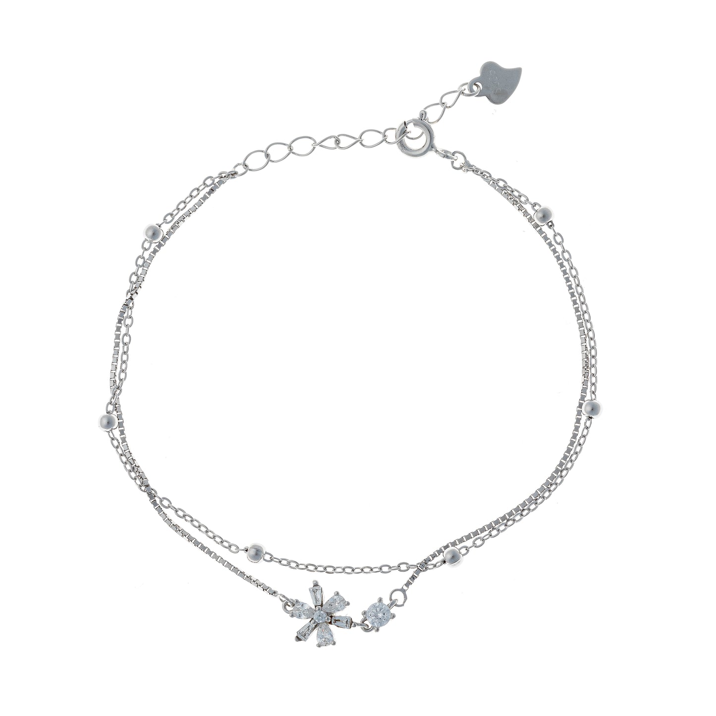 Sidabrinė dviejų gijų apyrankė su cirkoniais "Gėlyte"