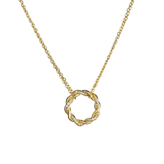 Sidabrinis auksuotas apvalus pakabukas su cirkoniais ir dviejų gijų grandinėlė