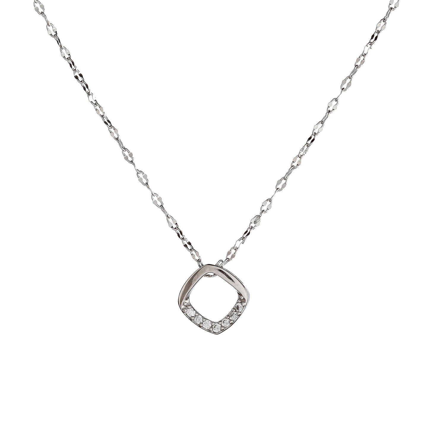 Sidabrinis rodžiuotas pakabukas su cirkoniais ir grandinėle