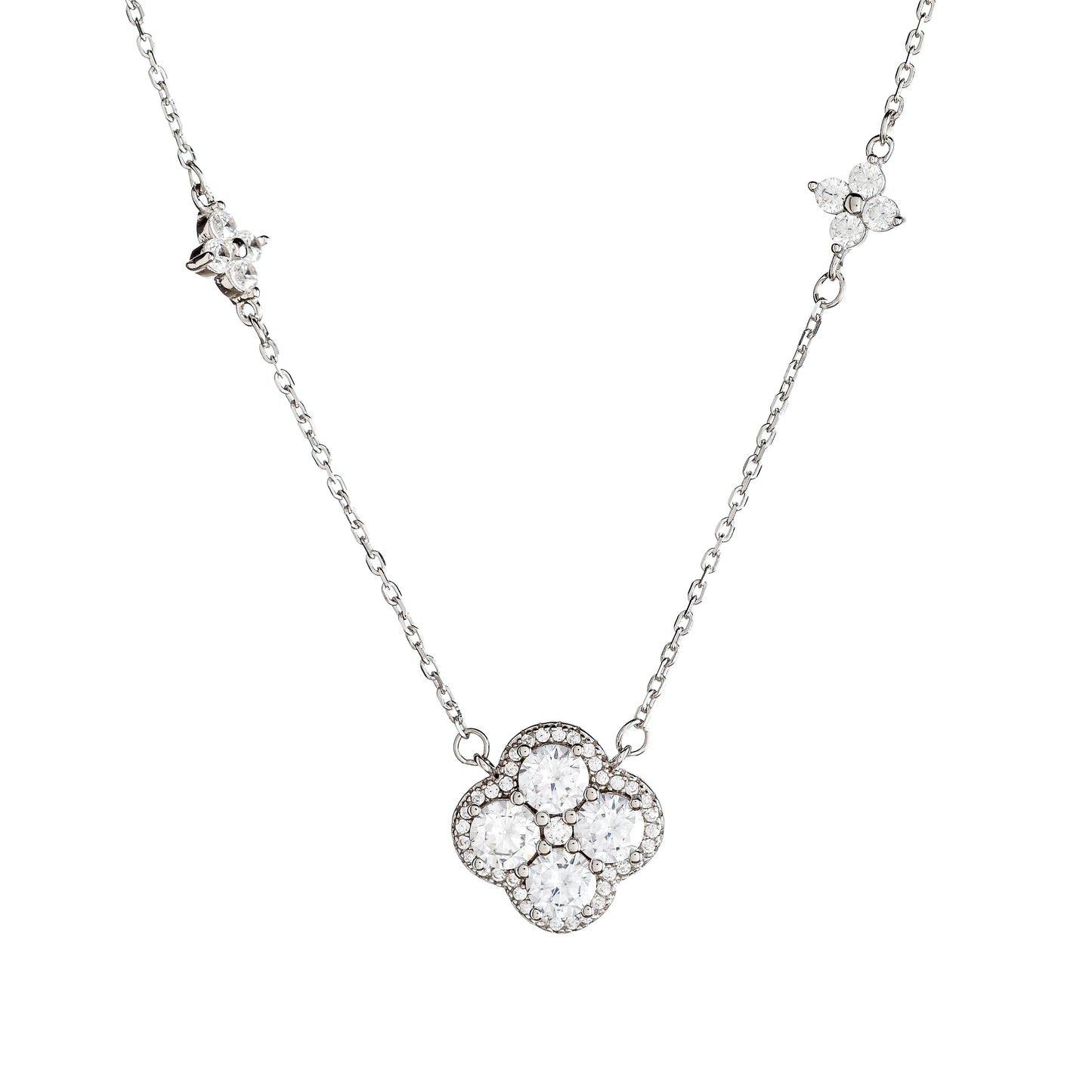 Sidabrinis rodžiuotas pakabukas su cirkoniais ir grandinėle