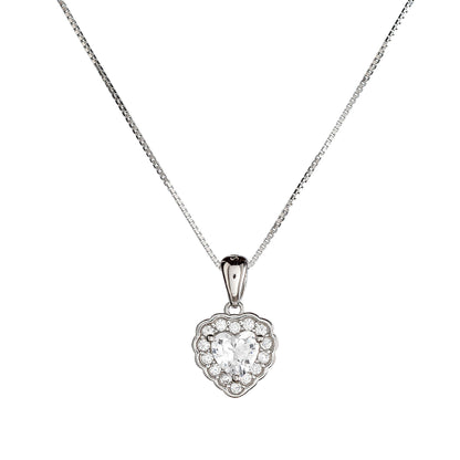 Sterling Silver Rhodium Plated CZ Heart Necklace